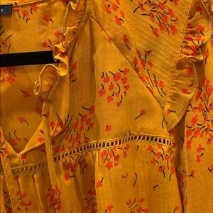 Ann Taylor Mustard Floral Ruffle Blouse